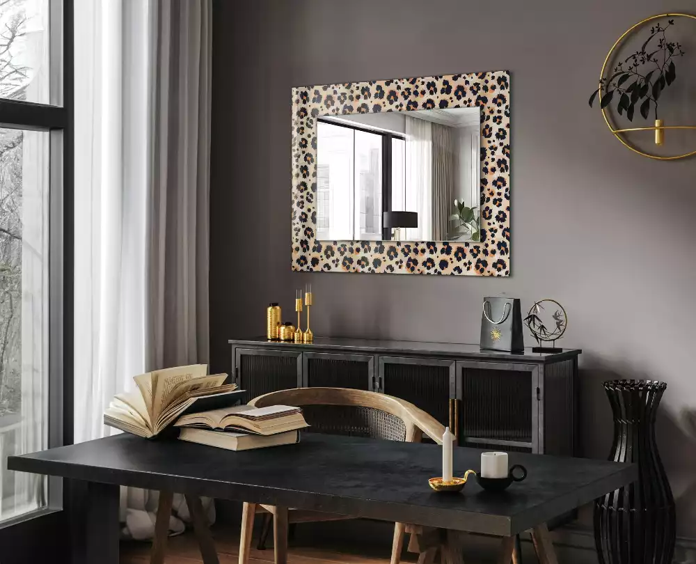 Oglindă dreptunghiulară cu decor model leopard