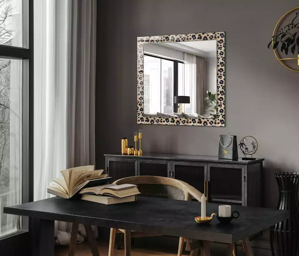 Oglindă dreptunghiulară cu decor model leopard