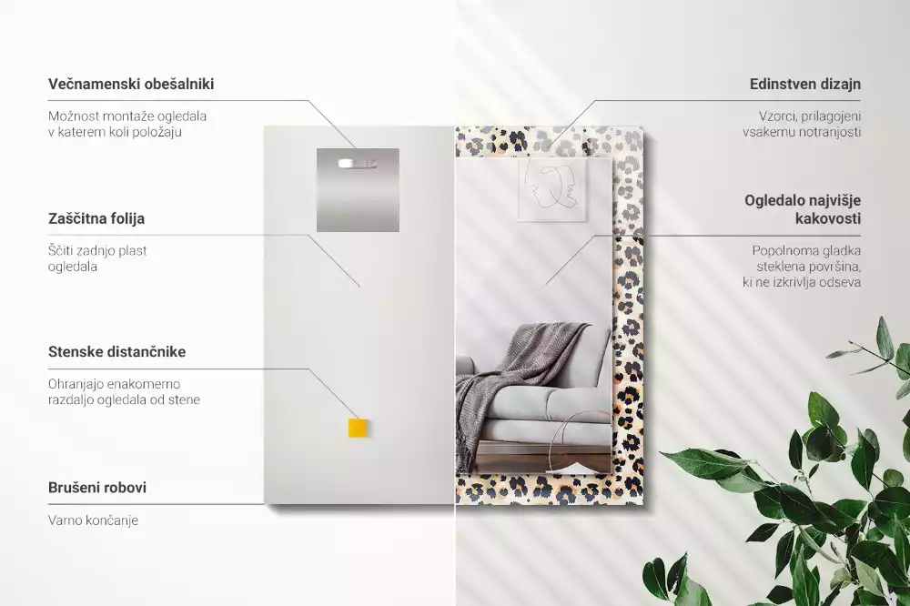 Oglindă dreptunghiulară cu decor model leopard