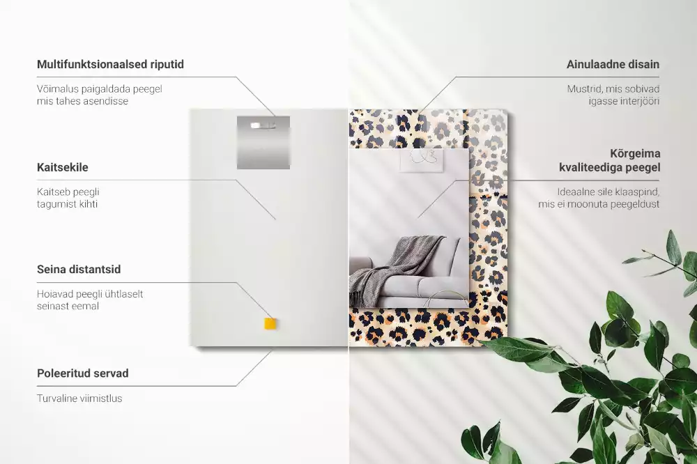 Oglindă dreptunghiulară cu decor model leopard