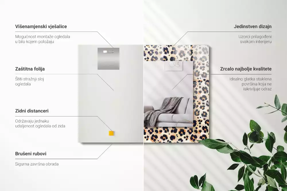Oglindă dreptunghiulară cu decor model leopard