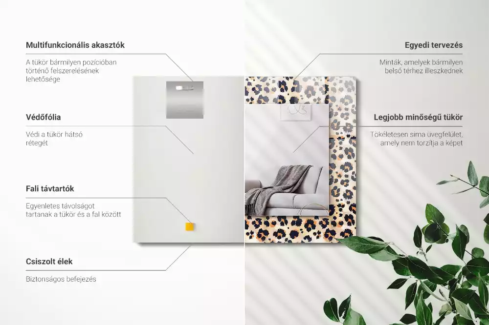 Oglindă dreptunghiulară cu decor model leopard