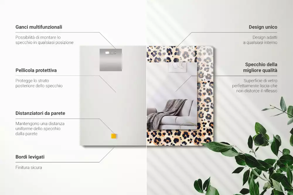 Oglindă dreptunghiulară cu decor model leopard