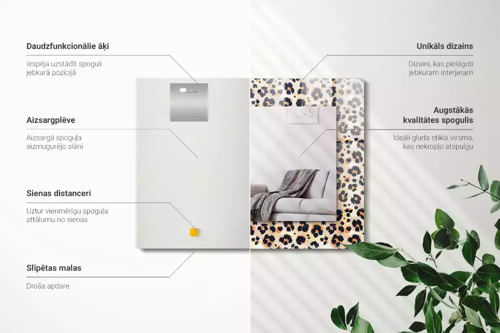 Oglindă dreptunghiulară cu decor model leopard