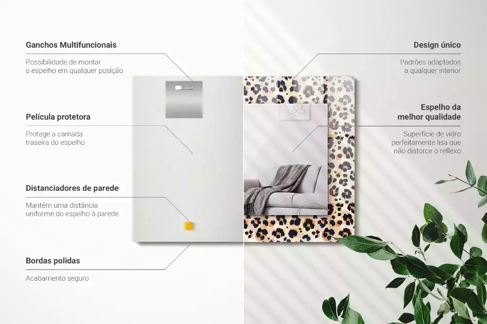 Oglindă dreptunghiulară cu decor model leopard
