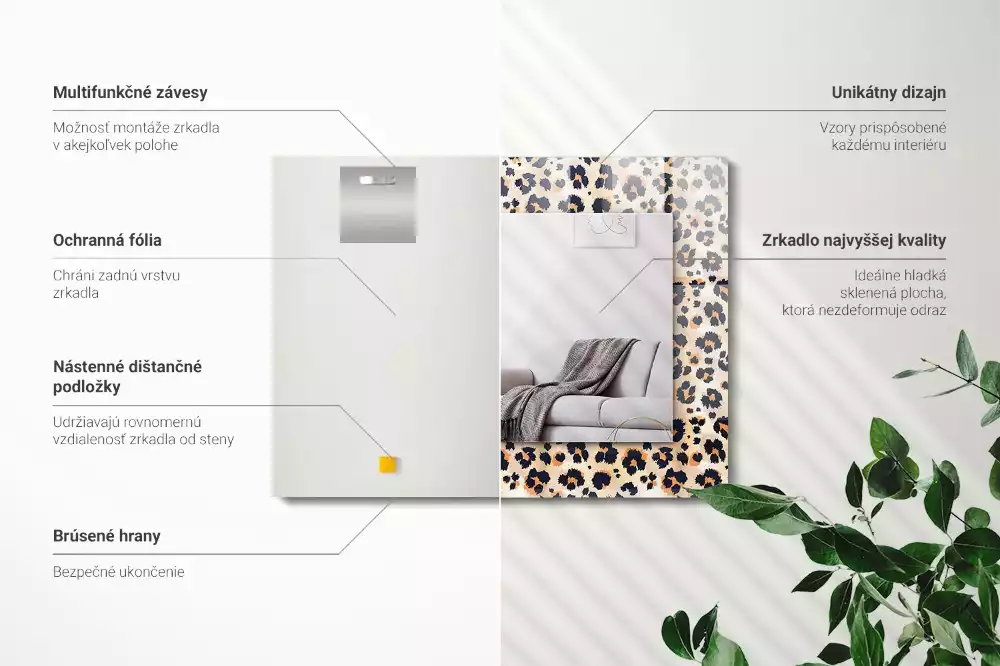 Oglindă dreptunghiulară cu decor model leopard