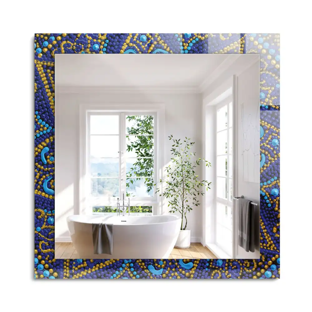 Oglindă decorativă de perete dreptunghiulară cu model mandala punctată albastră