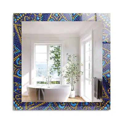 Oglindă decorativă de perete dreptunghiulară cu model mandala punctată albastră