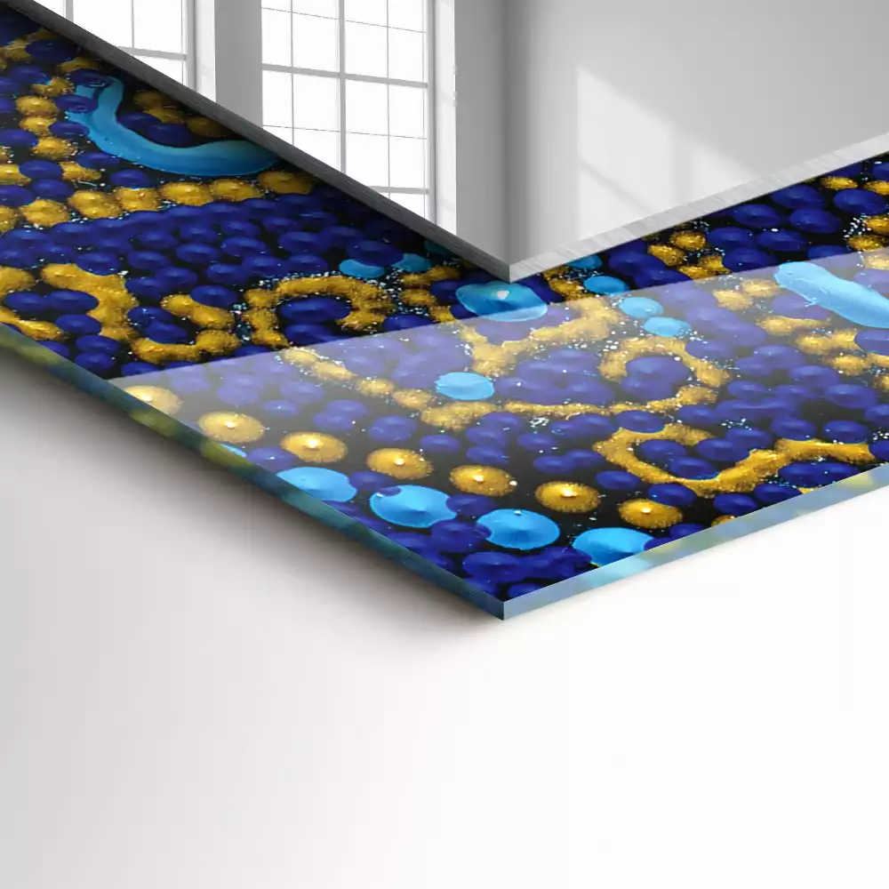 Oglindă decorativă de perete dreptunghiulară cu model mandala punctată albastră