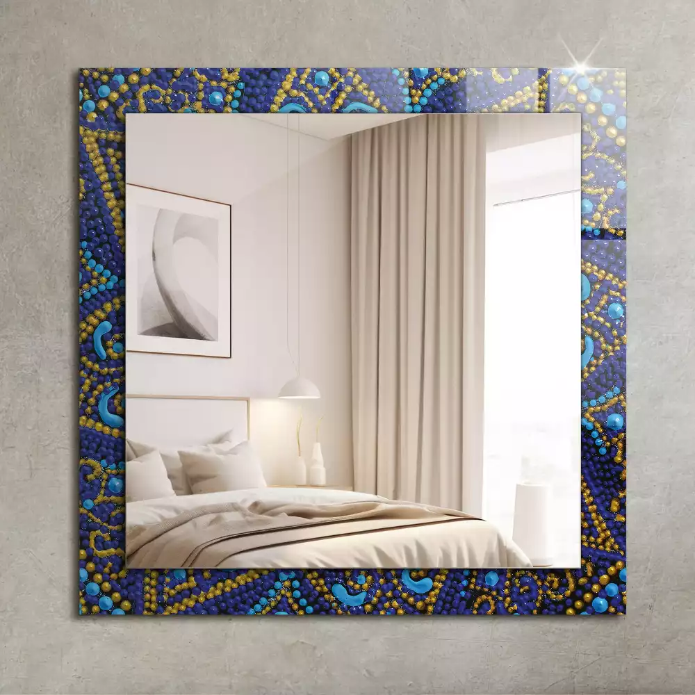 Oglindă decorativă de perete dreptunghiulară cu model mandala punctată albastră