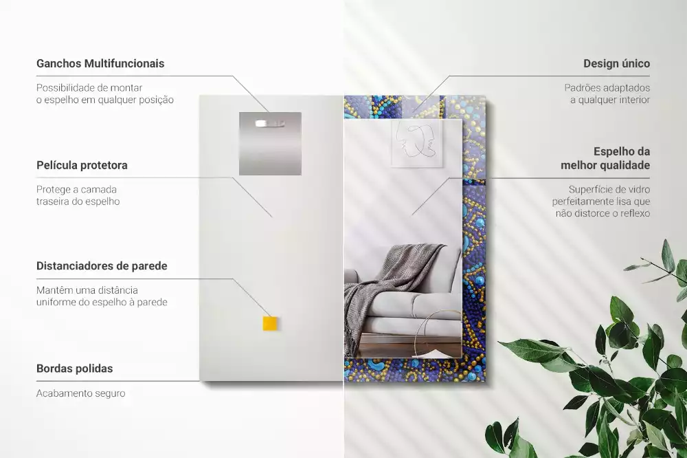Oglindă decorativă de perete dreptunghiulară cu model mandala punctată albastră