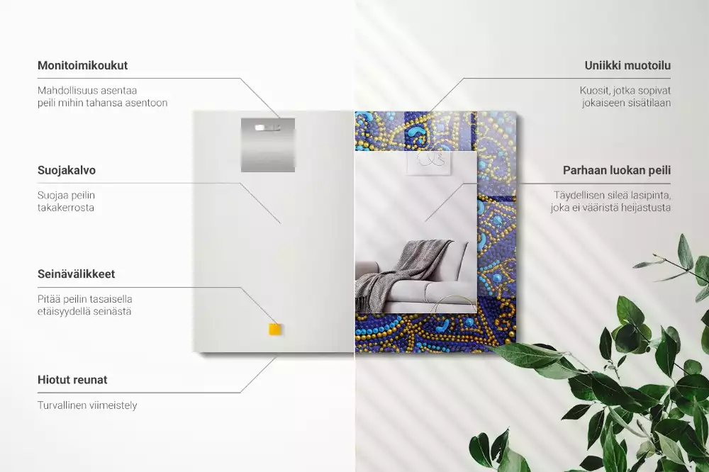 Oglindă decorativă de perete dreptunghiulară cu model mandala punctată albastră