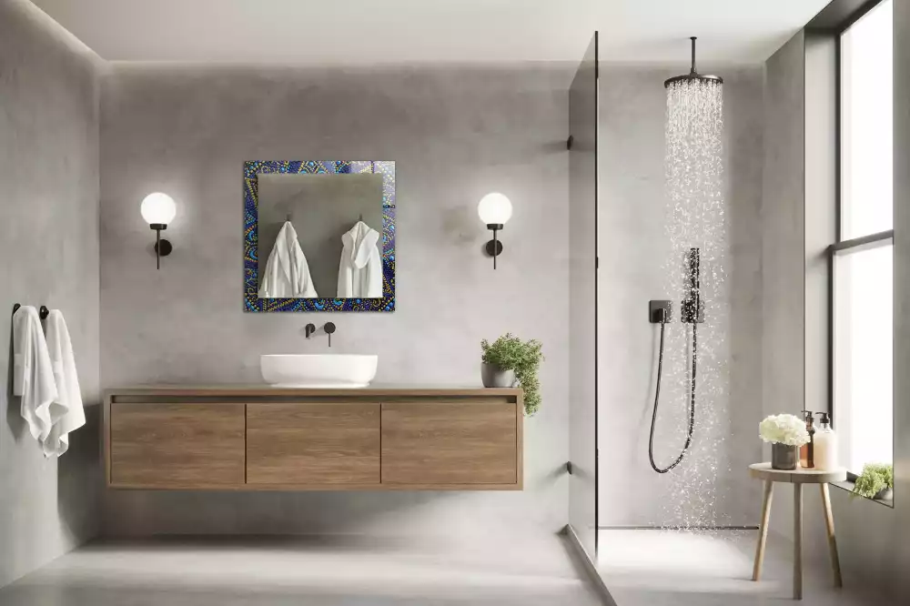 Oglindă decorativă de perete dreptunghiulară cu model mandala punctată albastră