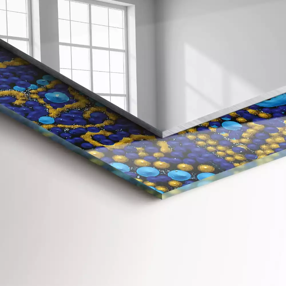 Oglindă decorativă de perete dreptunghiulară cu model mandala punctată albastră