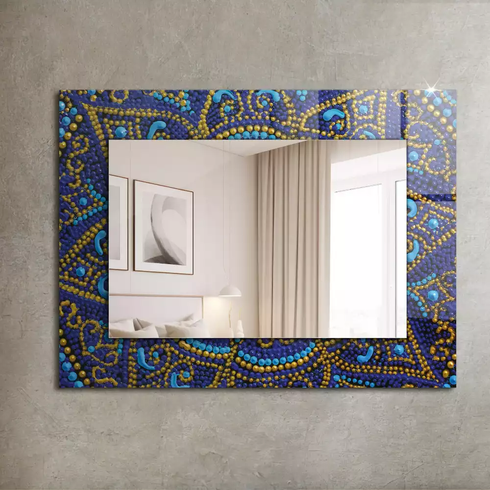 Oglindă decorativă de perete dreptunghiulară cu model mandala punctată albastră