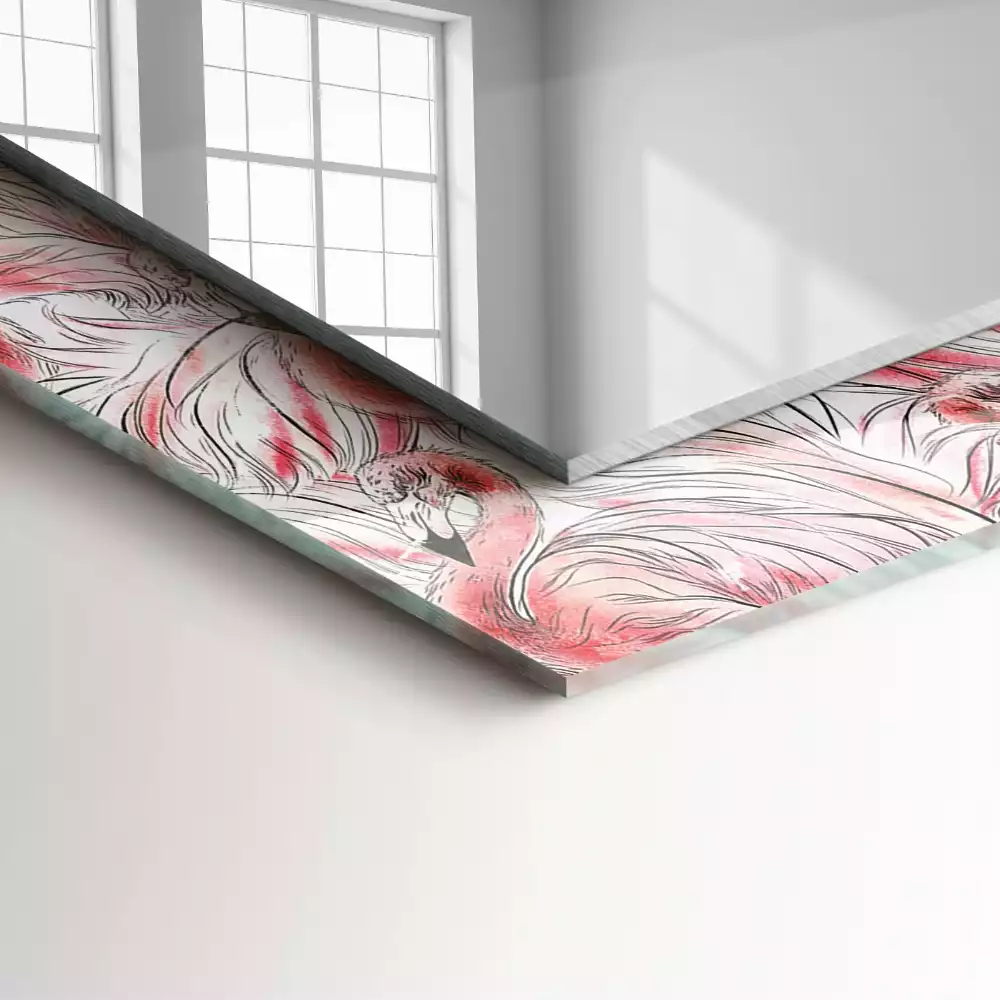 Oglindă dreptunghiulară cu imprimeu flamingo roz