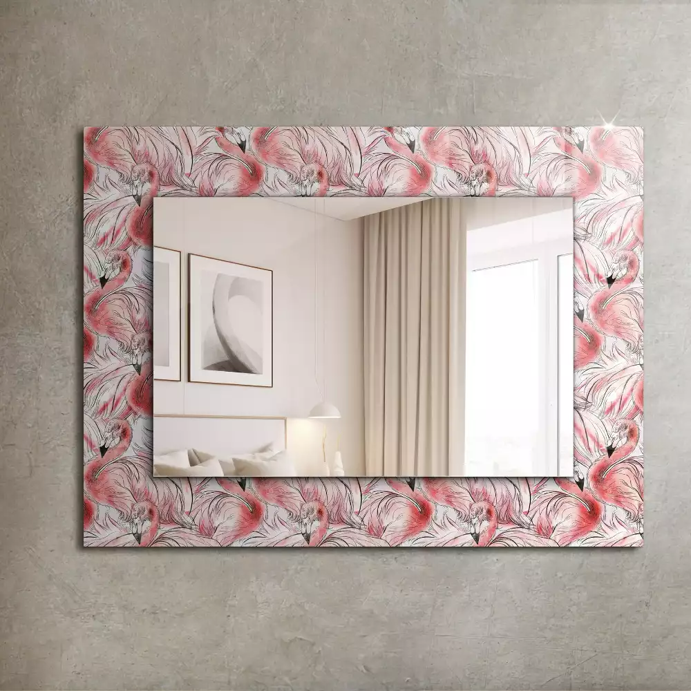 Oglindă dreptunghiulară cu imprimeu flamingo roz