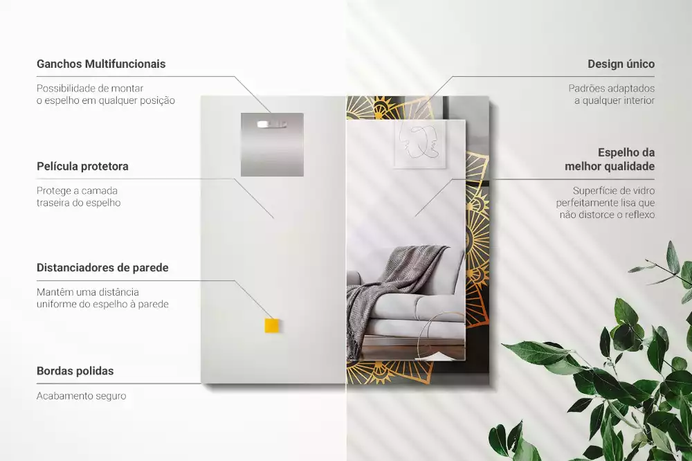 Oglindă dreptunghiulară cu ramă imprimată cu model de mandală