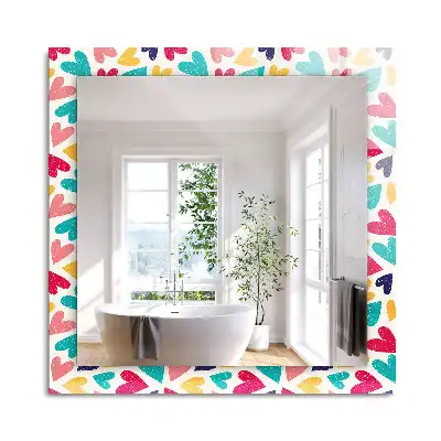 Oglindă dreptunghiulară cu decor în formă de inimă colorată