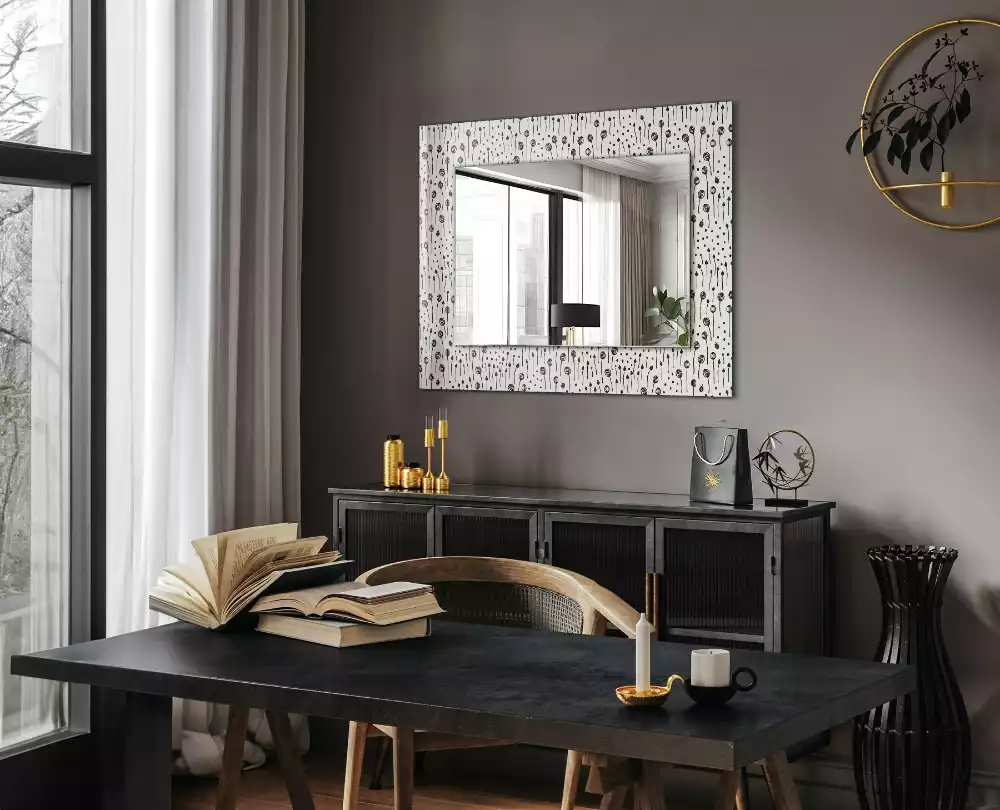 Oglindă dreptunghiulară cu imprimeu natură minimalistă