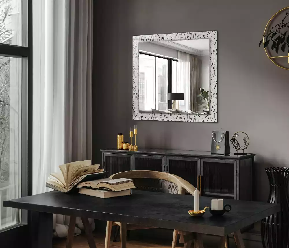 Oglindă dreptunghiulară cu imprimeu natură minimalistă