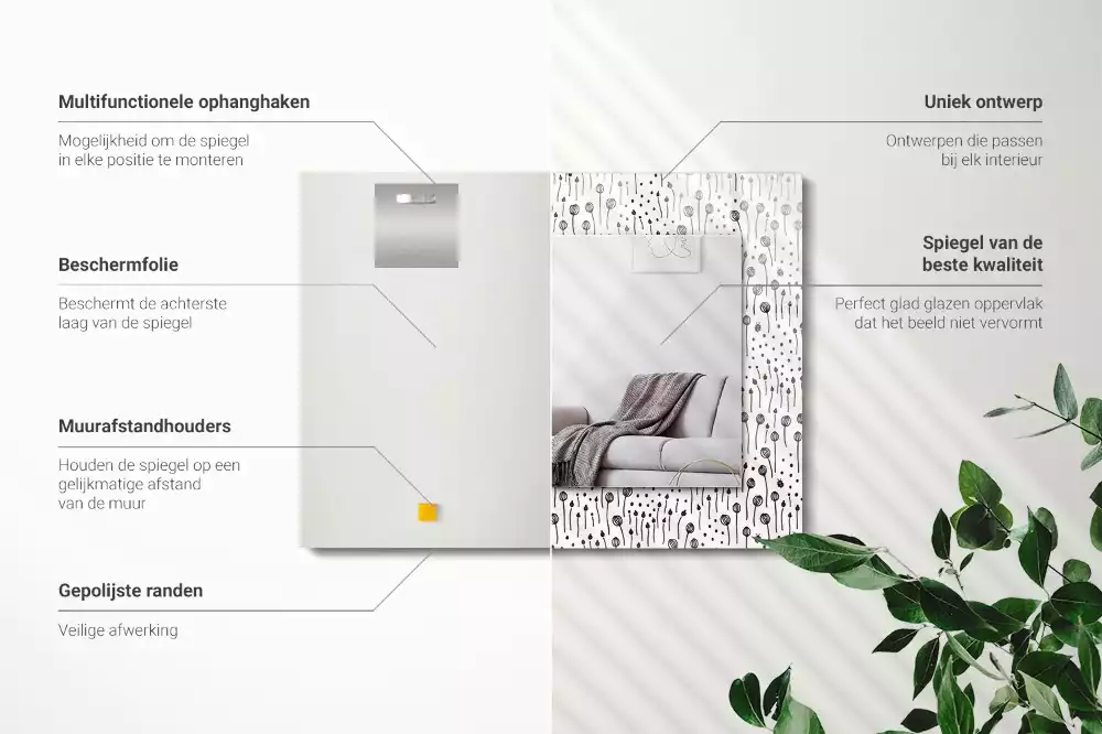 Oglindă dreptunghiulară cu imprimeu natură minimalistă