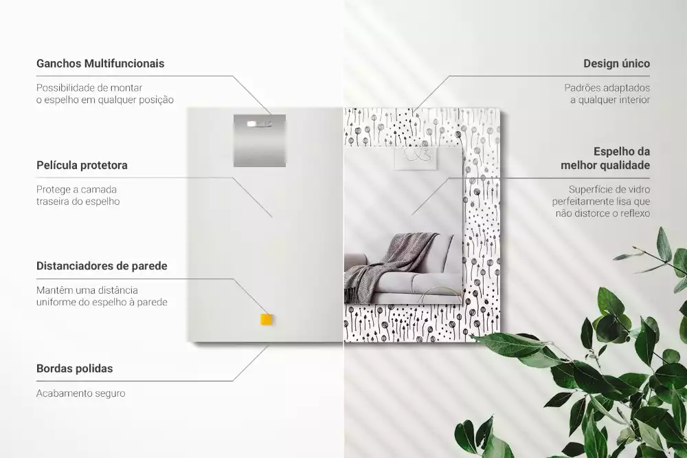Oglindă dreptunghiulară cu imprimeu natură minimalistă