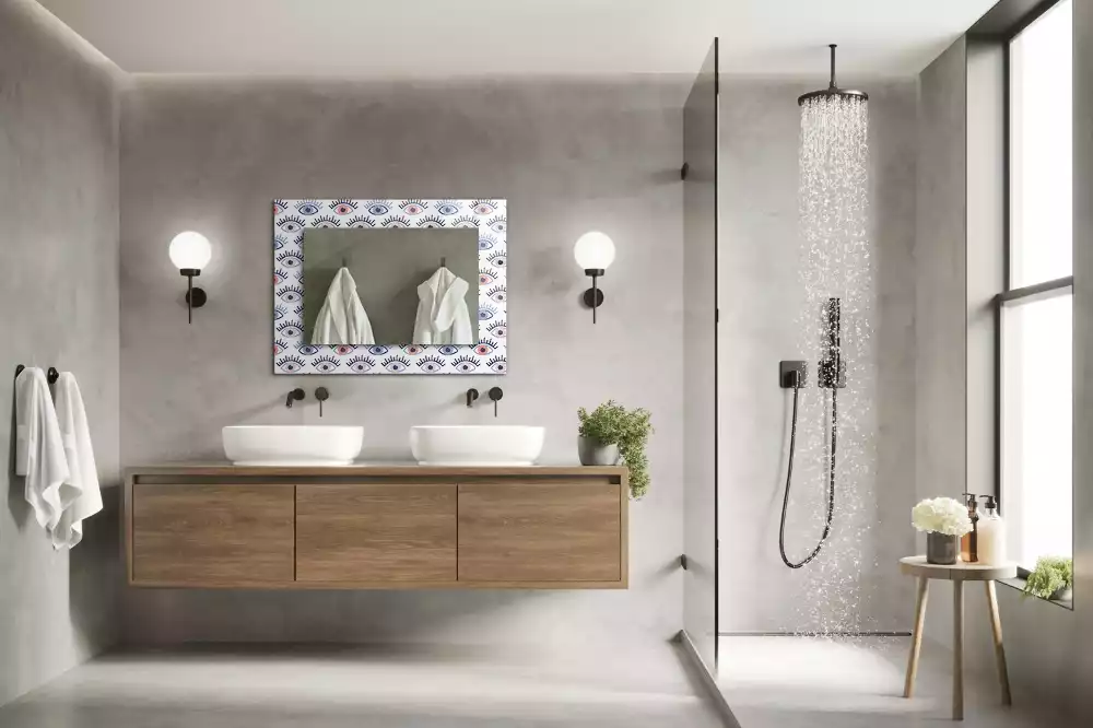 Oglindă dreptunghiulară cu ramă imprimată cu model ochi