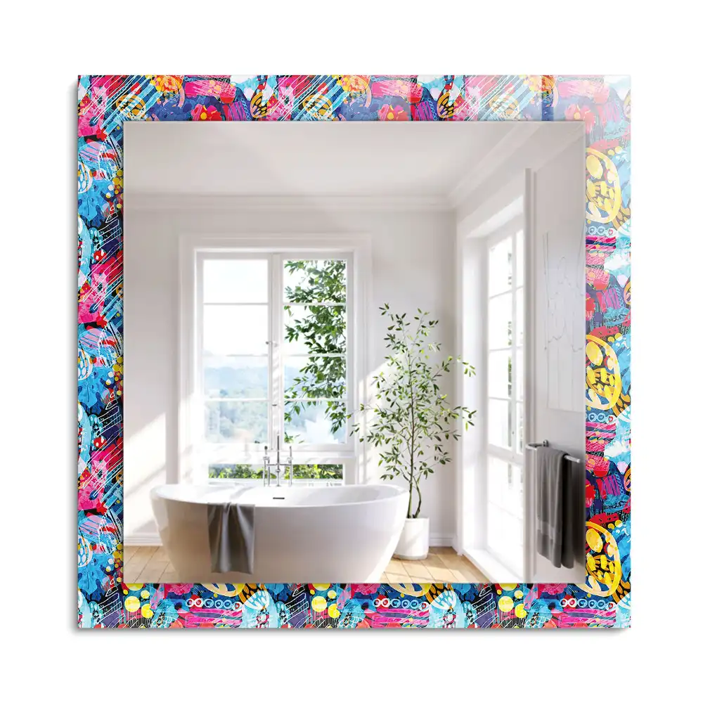 Oglindă decorativă dreptunghiulară cu model abstract colorat