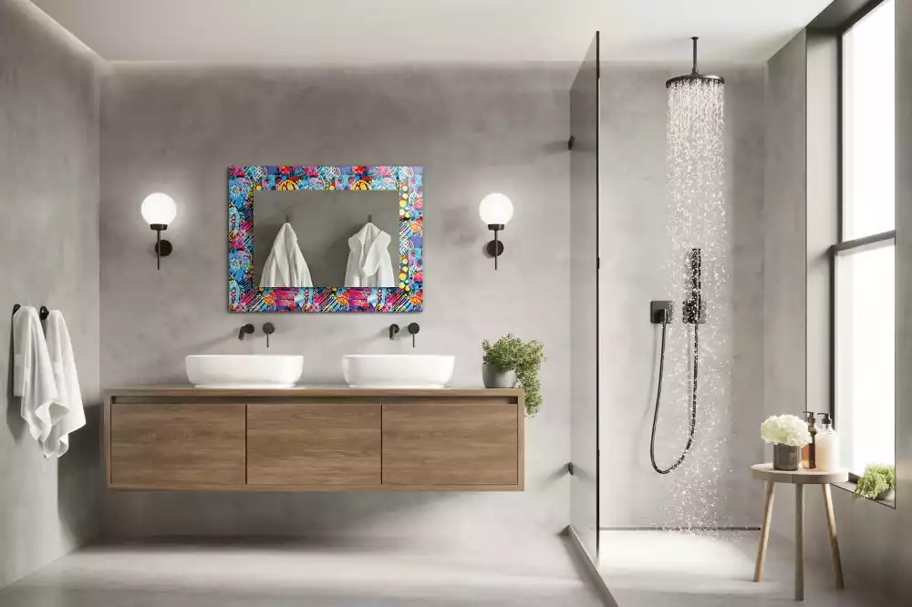 Oglindă decorativă dreptunghiulară cu model abstract colorat