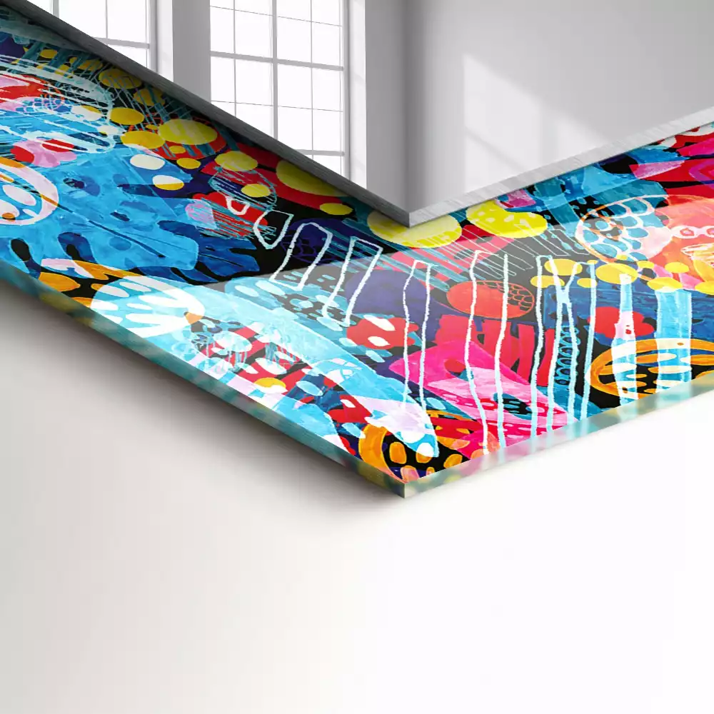 Oglindă decorativă dreptunghiulară cu model abstract colorat