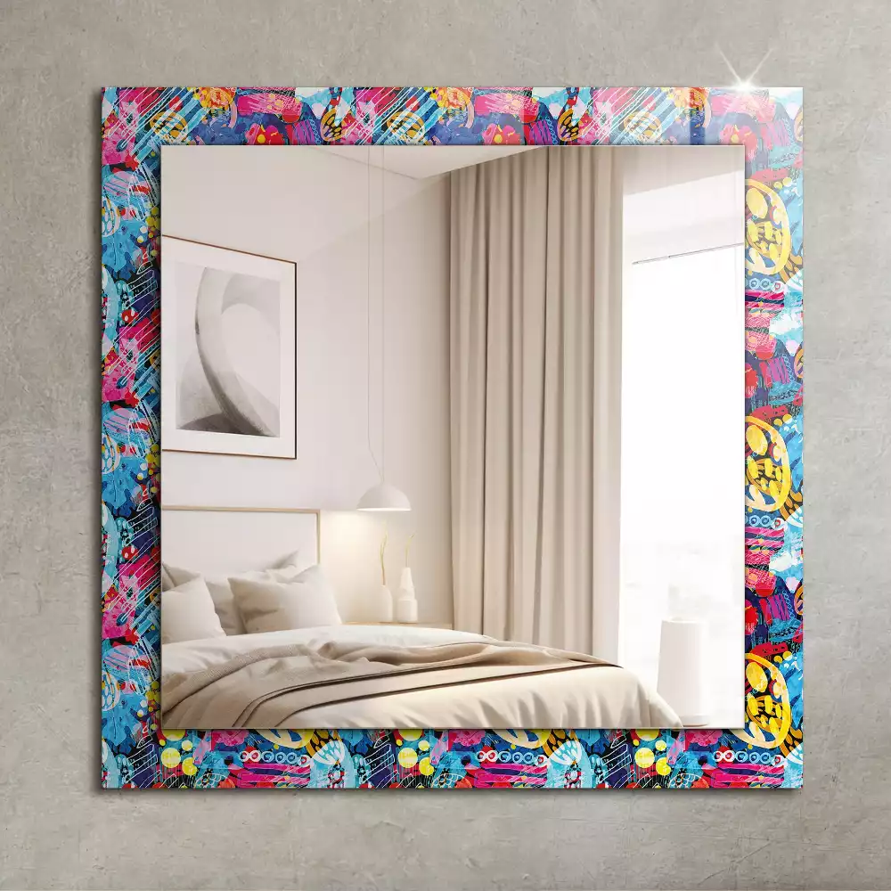 Oglindă decorativă dreptunghiulară cu model abstract colorat