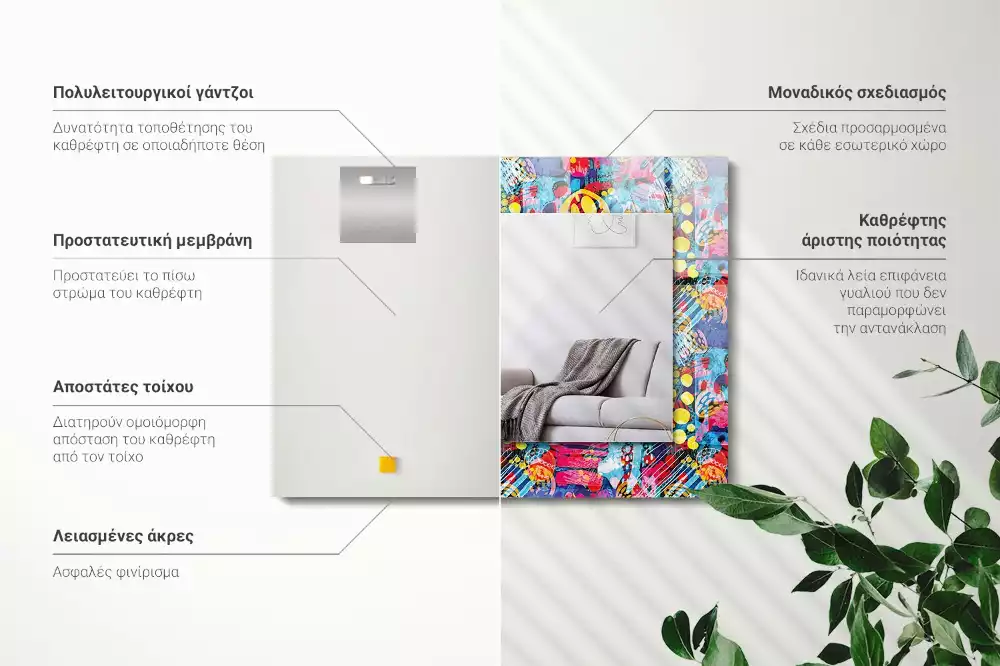 Oglindă decorativă dreptunghiulară cu model abstract colorat