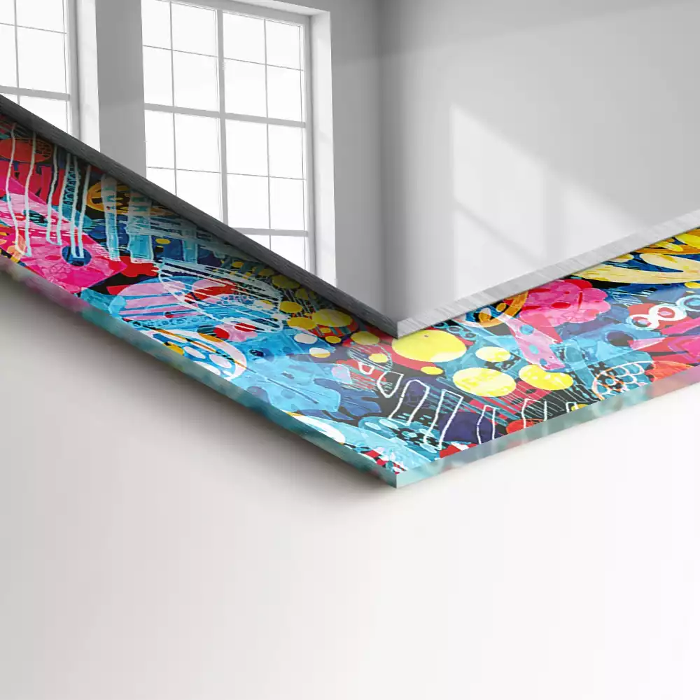 Oglindă decorativă dreptunghiulară cu model abstract colorat
