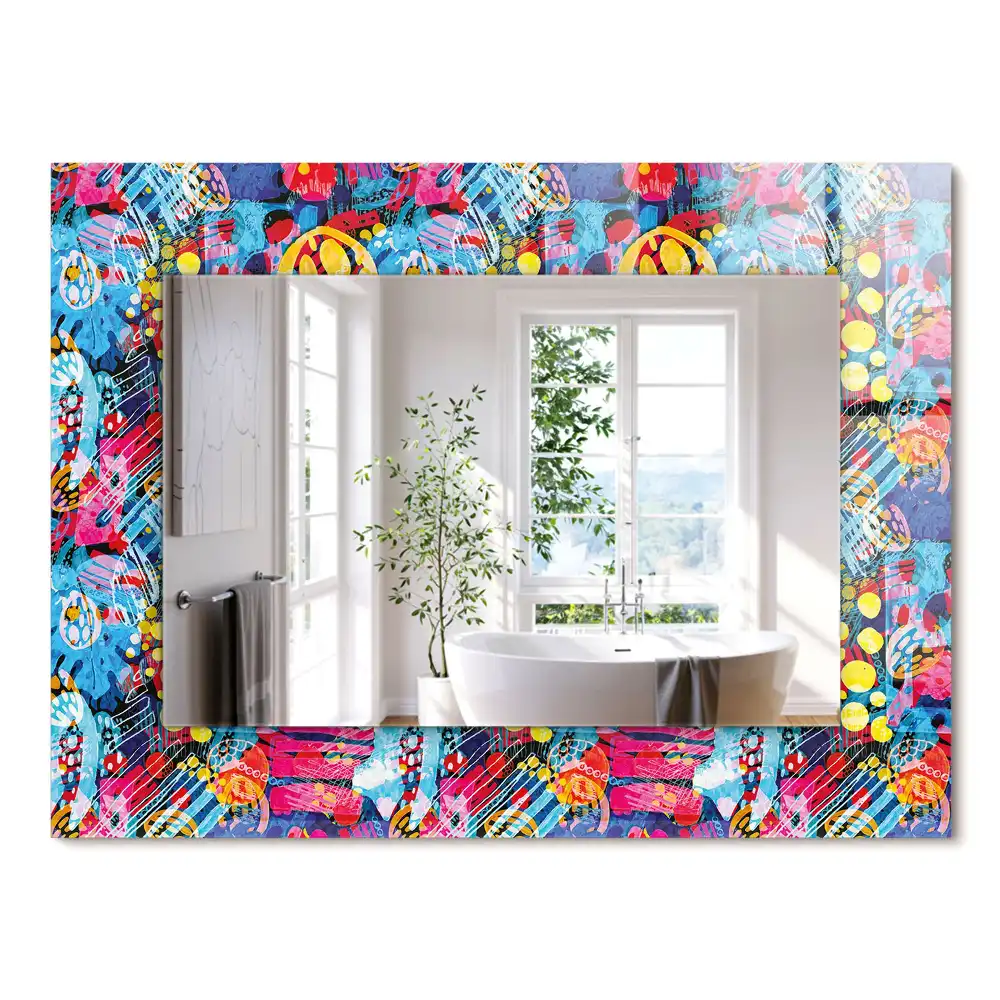 Oglindă decorativă dreptunghiulară cu model abstract colorat