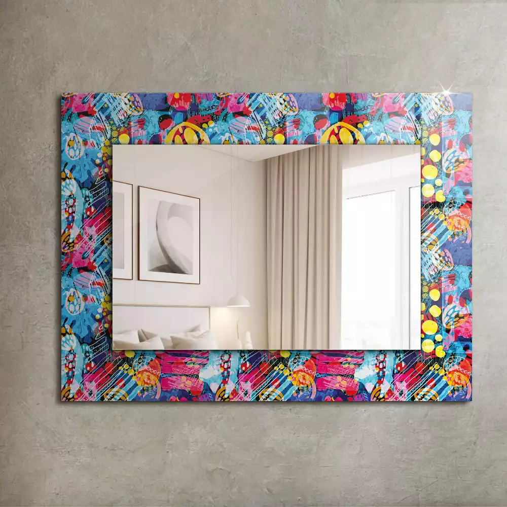 Oglindă decorativă dreptunghiulară cu model abstract colorat
