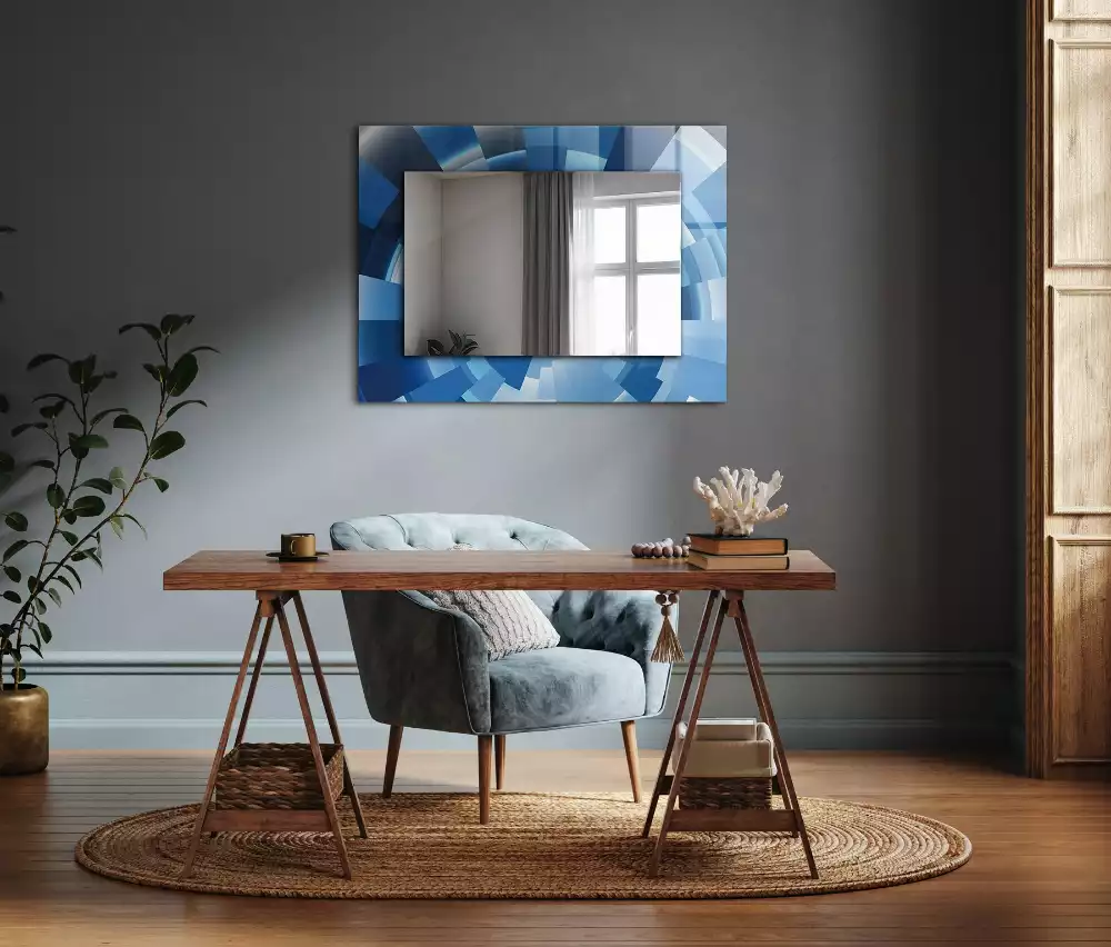 Oglindă decorativă de perete dreptunghiulară cu design abstract tip tunel