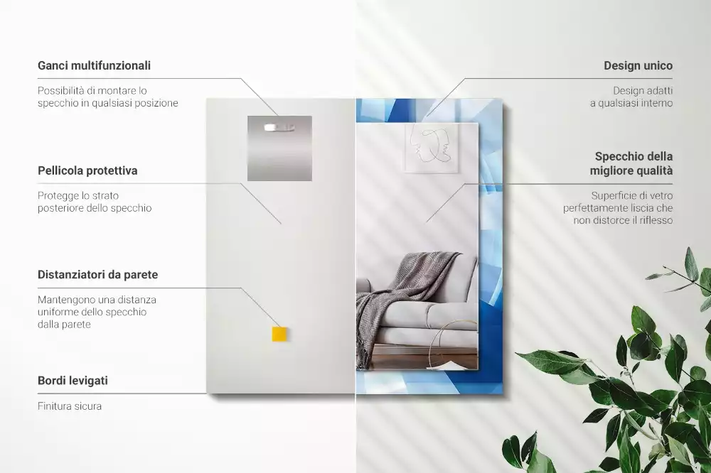 Oglindă decorativă de perete dreptunghiulară cu design abstract tip tunel