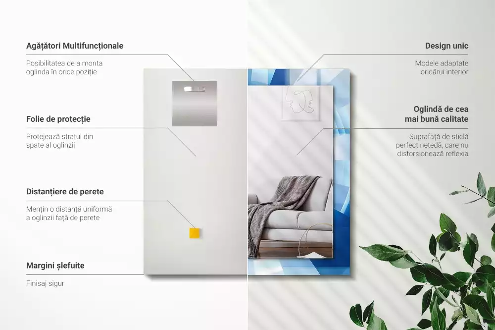 Oglindă decorativă de perete dreptunghiulară cu design abstract tip tunel