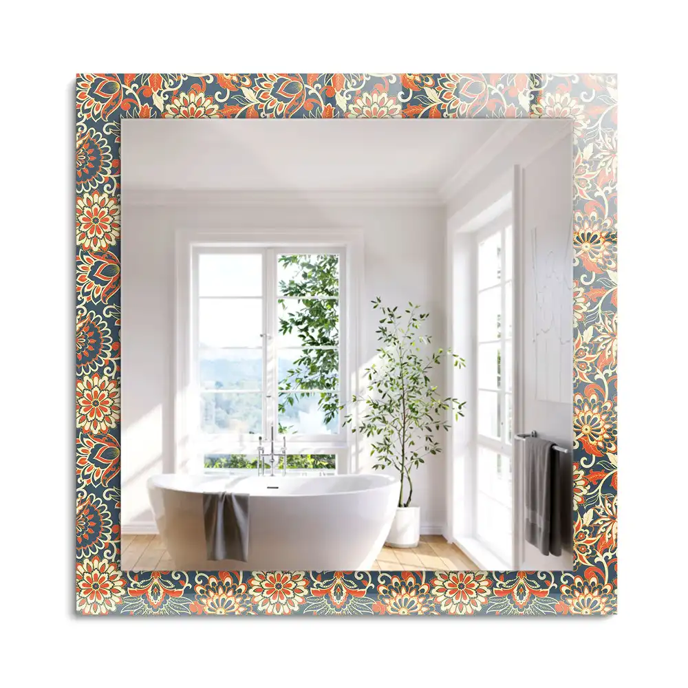 Oglindă dreptunghiulară cu imprimeu floral tip tapet