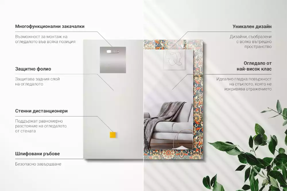 Oglindă dreptunghiulară cu imprimeu floral tip tapet