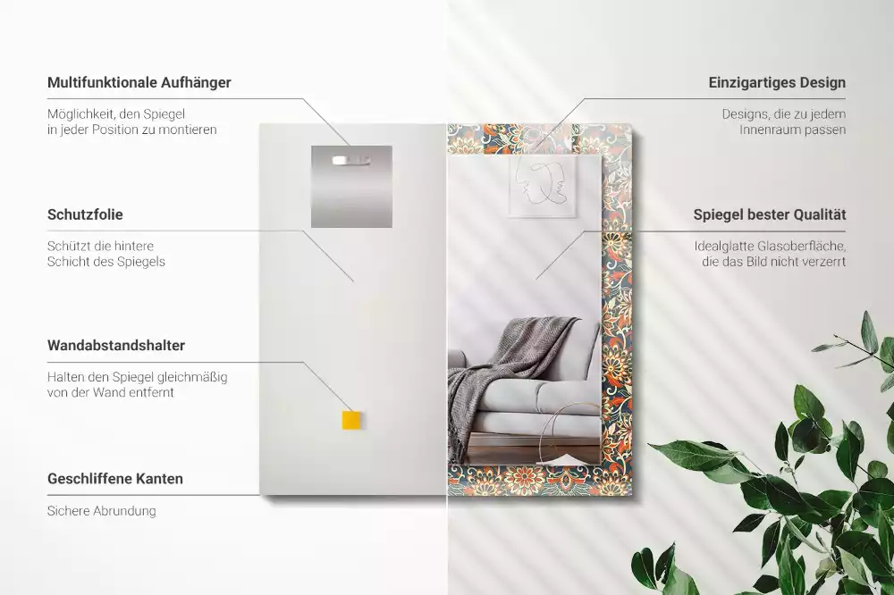 Oglindă dreptunghiulară cu imprimeu floral tip tapet