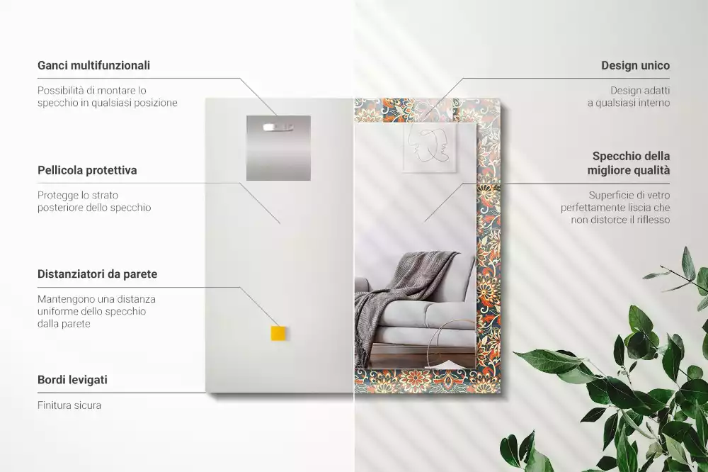 Oglindă dreptunghiulară cu imprimeu floral tip tapet