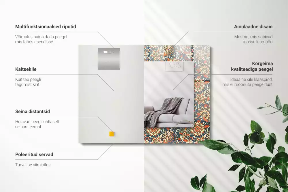 Oglindă dreptunghiulară cu imprimeu floral tip tapet