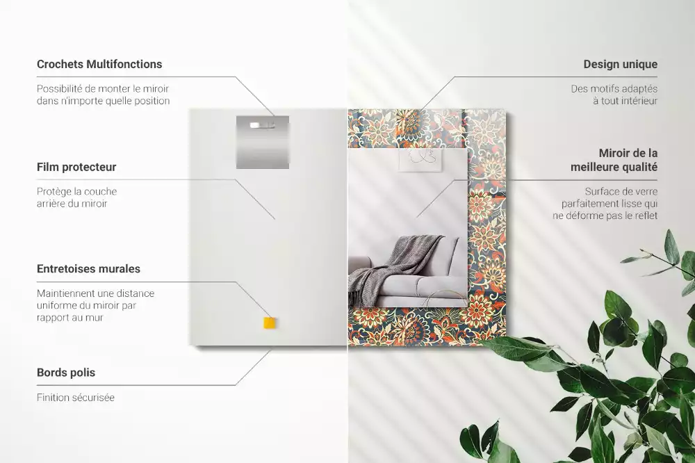 Oglindă dreptunghiulară cu imprimeu floral tip tapet