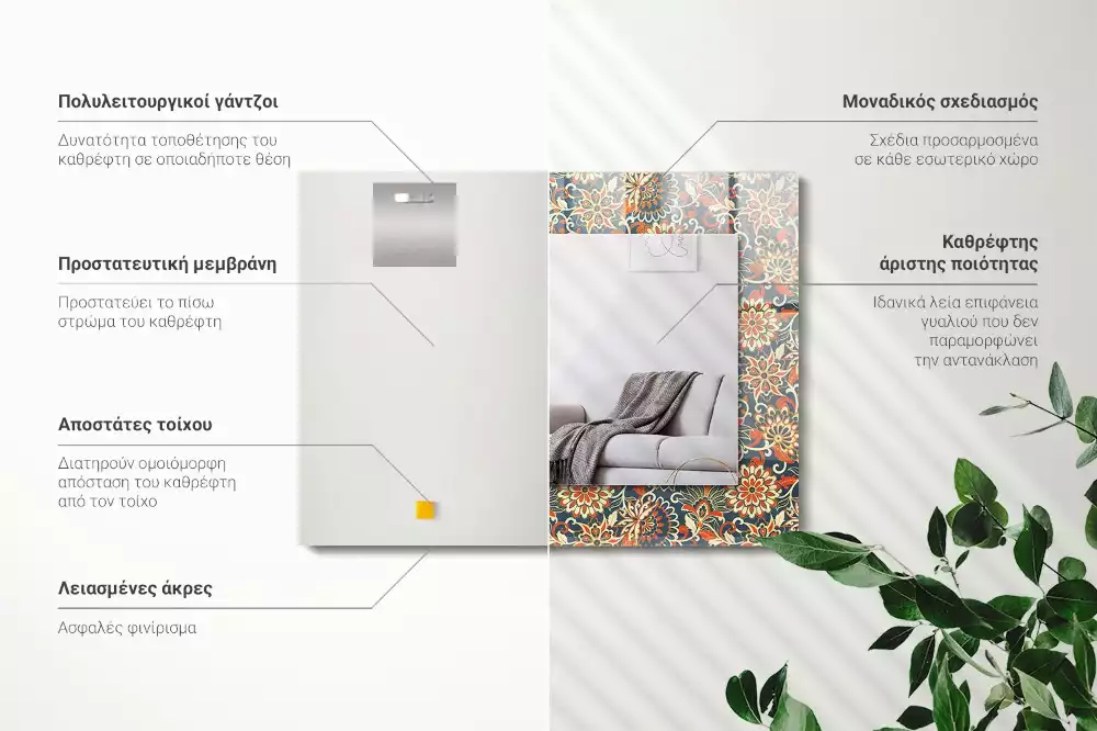 Oglindă dreptunghiulară cu imprimeu floral tip tapet