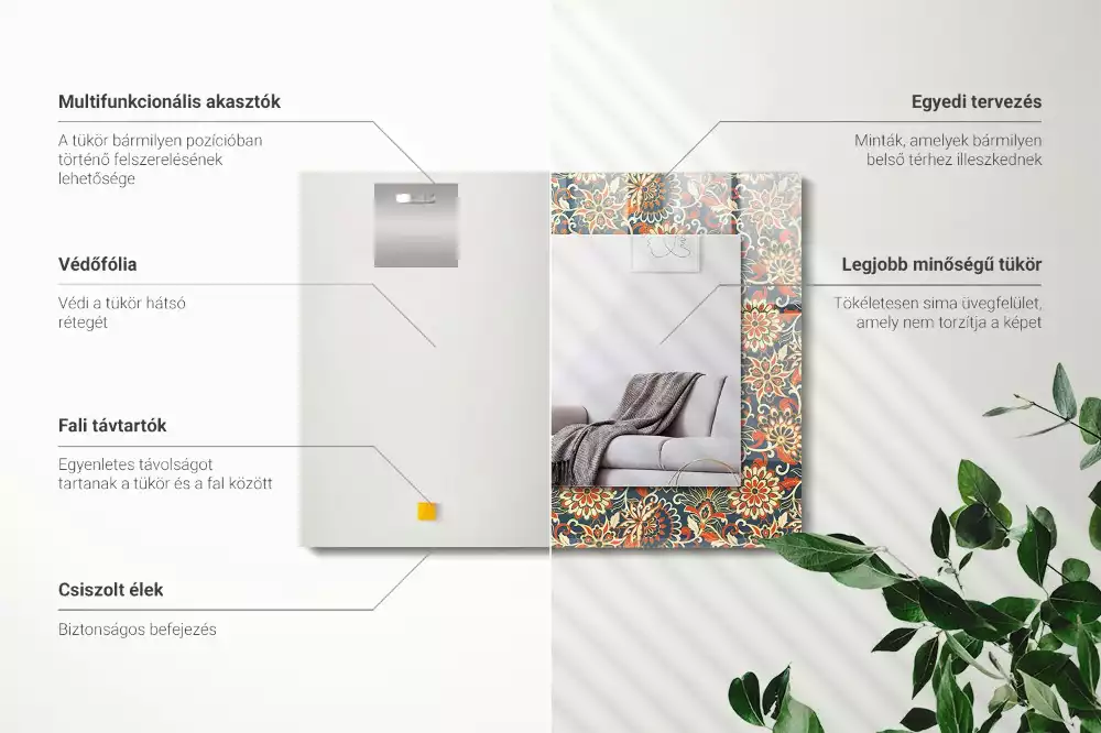 Oglindă dreptunghiulară cu imprimeu floral tip tapet