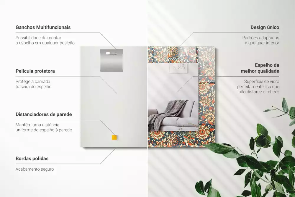 Oglindă dreptunghiulară cu imprimeu floral tip tapet