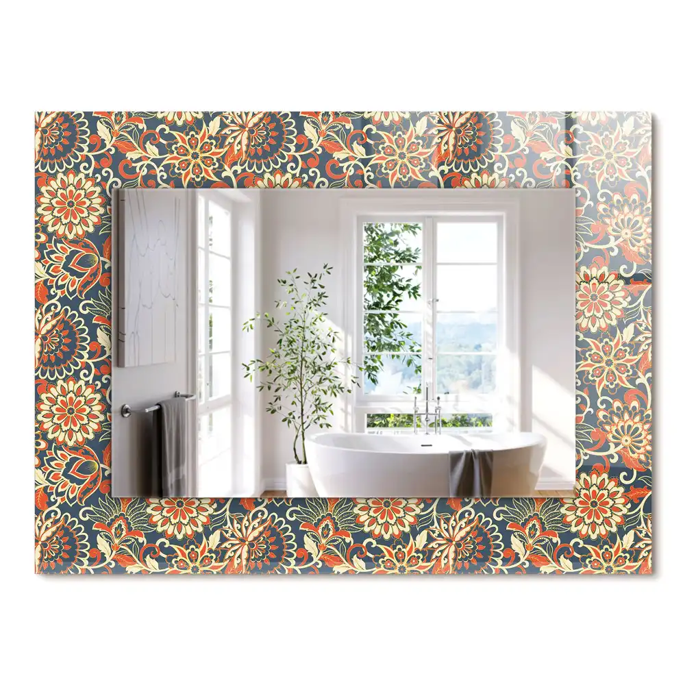 Oglindă dreptunghiulară cu imprimeu floral tip tapet