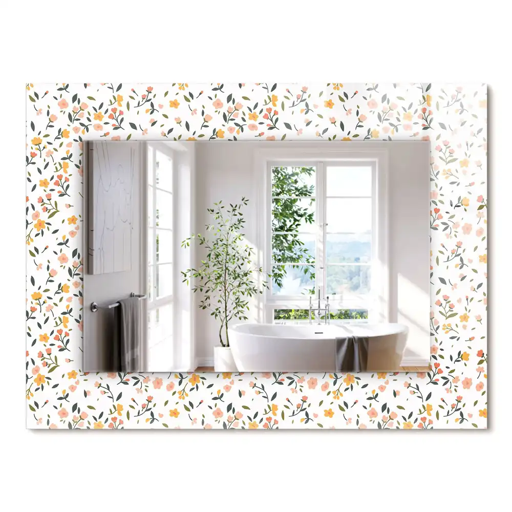 Oglindă dreptunghiulară cu ramă îmbrăcată în țesătură cu imprimeu floral